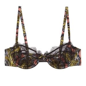 Fleur du Mal Rose Lace Silk Balconette Bra (Small Python Print)